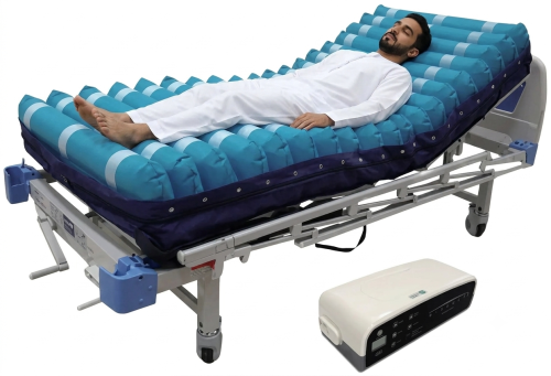 Ultra-Low Electric Hospital Bed 4 Functions 100×200 cm with Dining Table + Electric Mattress for Bed Sore Treatment