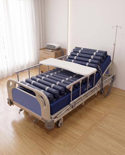 5-Function Electric Medical Bed with Digital Anti-Bedsore Air Mattress, LCD Pump, Foam Mattress & Overbed Table - Full Set Without...
