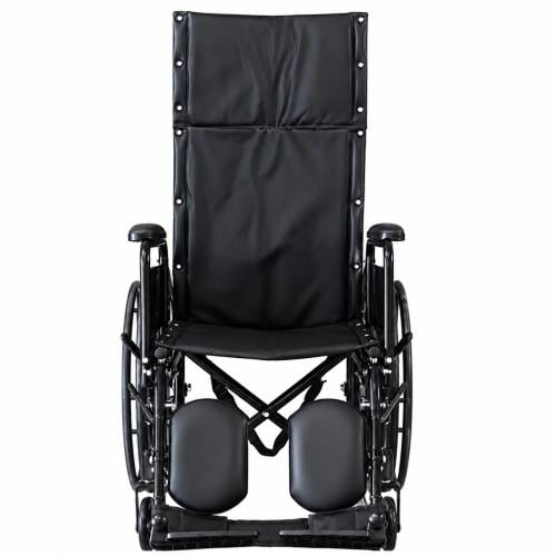 Medical high-back wheelchair, reclinable up to 180 degrees, with a durable metal frame and elevating footrests; suitable for daily...