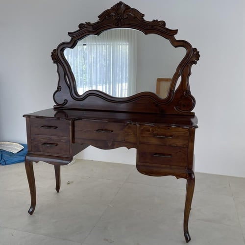 تسريحة كلاسيكية طاولة تزيين بمرآة 5 دروج