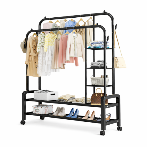 ستاند ملابس طبقتين مع رفوف جانبية