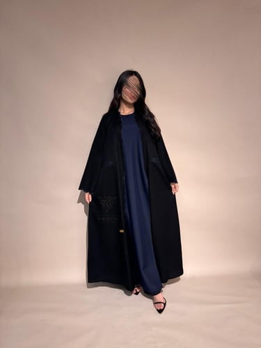 عباية بفستان متصل كحلي وجيوب مخفية -6171