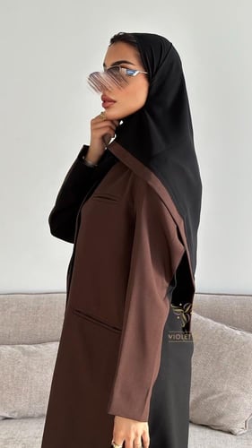 عباية سوداء بتداخل اللون البني في الأمام- 6196