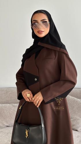 عباية سوداء بتداخل اللون البني في الأمام- 6196