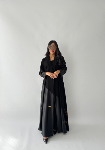 عباية سوداء بياقة رسمية كلوش 6168