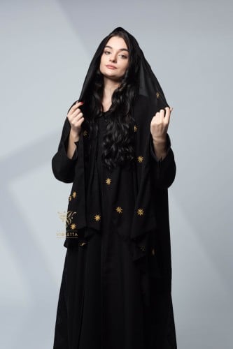 طرحة سوداء بتطريز ذهبي Z7019