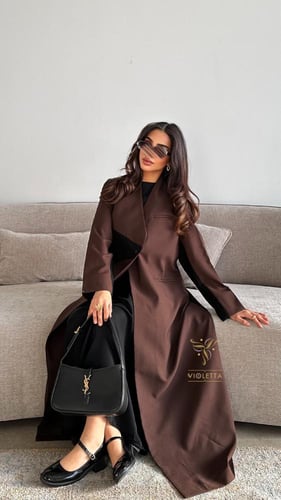 عباية سوداء بتداخل اللون البني في الأمام- 6196
