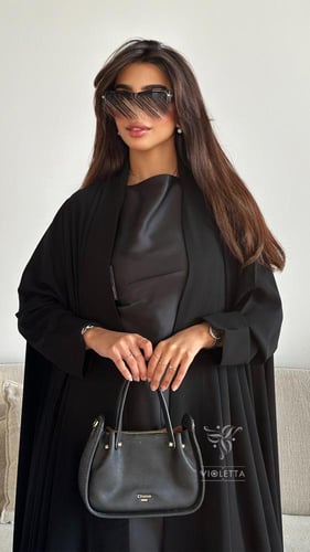 بكج عباية سوداء تربل كلوش كويتي بقماش الليزر و فست...