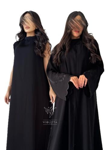 بكج عباية ربع كلوش سوداء بتطريز ورد أسود و فستان ت...