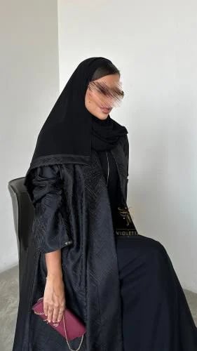 عباية سوداء صيفية بجاكار منقش-6216