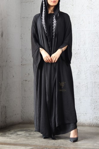 عباية سوداء لينن مع فستان -Z770