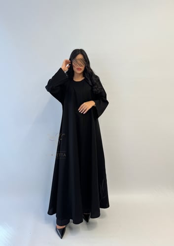 عباية سوداء كريب بتطريز زهور أسود ربع كلوش 6164