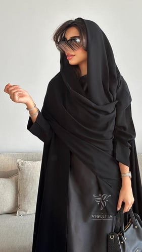 بكج عباية سوداء تربل كلوش كويتي بقماش الليزر و فست...