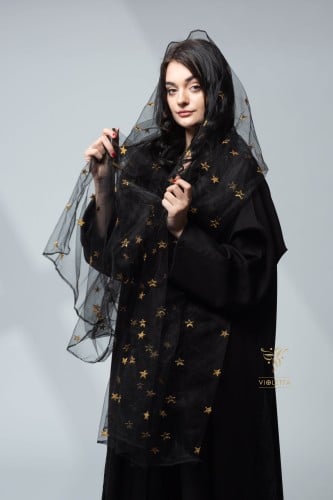 طرحة شيفون سوداء بنجوم ذهبية Z7021