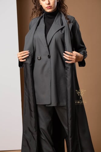 عباية ثلاث قطع رسمية باللون الرمادي Z6111