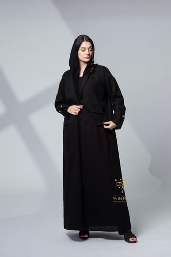 عباية سوداء بياقة رسمية مميز-Z6061