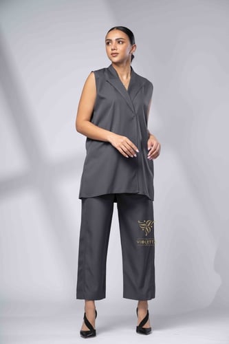 طقم قطعتين رمادي بقصة رسمية Z9025