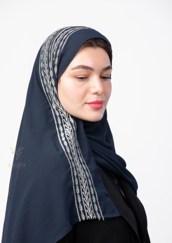 طرحة باللون الكحلي بتطريز فضي - Z290