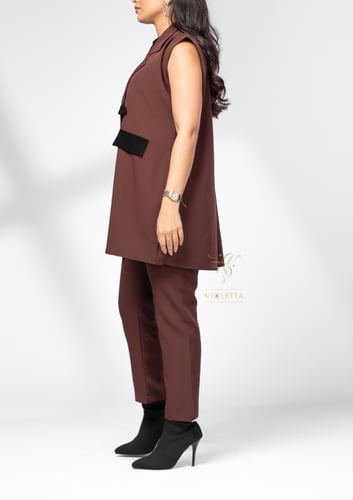 طقم تحت العباية باللون البني 9036