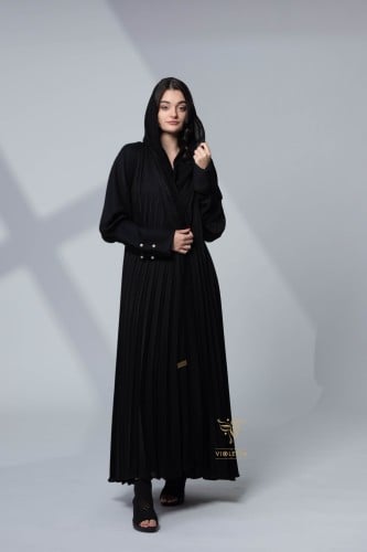 عباية سوداء بكسرات ومشابك لؤلؤ -z6059