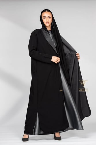 عباية بليزر سوداء أنيقة بفستان رمادي Z6105