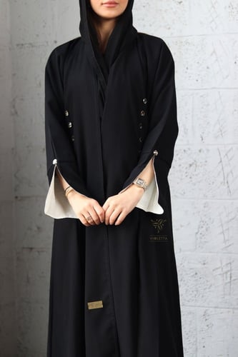 عباية جوهرة سوداء بقماش الكريب -Z140