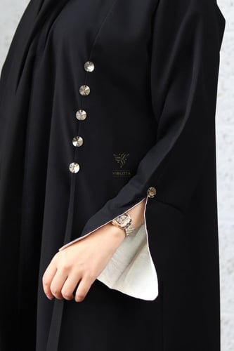 عباية جوهرة سوداء بقماش الكريب -Z140