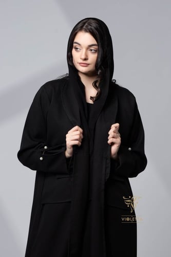 عباية سوداء بياقة رسمية مميز-Z6061