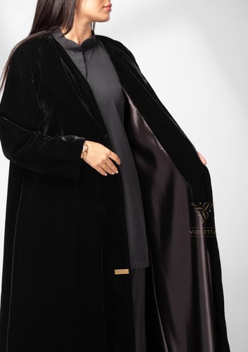 عباية سوداء مخمل كلوش مبطنة بالحرير- 6156