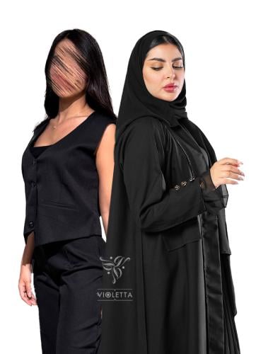 بكج عباية بأكمام من الشيفون و طقم أسود تحت العباية...