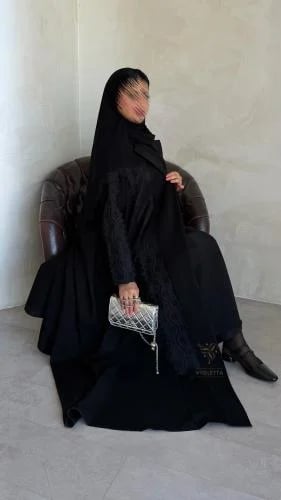 عباية سوداء صيفية بتفاصيل دانتيل فاخرة -6209