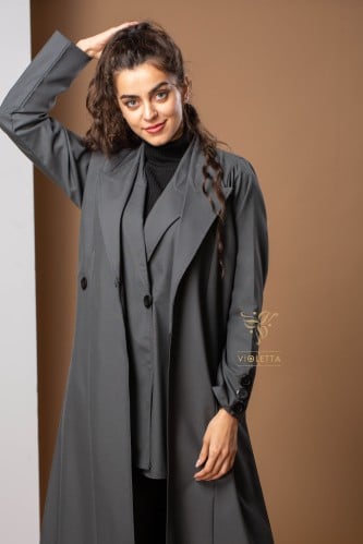 عباية ثلاث قطع رسمية باللون الرمادي Z6111