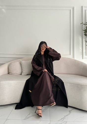 عباية سوداء رسمية يومية بفستان داخلي متصل بني Z613...