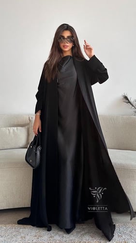 بكج عباية سوداء تربل كلوش كويتي بقماش الليزر و فست...