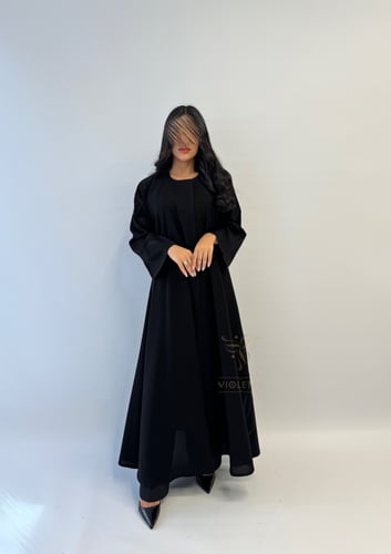 عباية سوداء كريب بتطريز زهور أسود ربع كلوش 6164