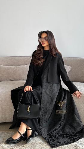 عباية سوداء ترنش كوت بقماش الجاكار بفست بقماش مني...