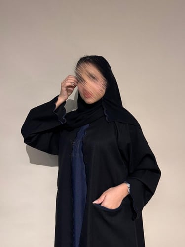 عباية بفستان متصل كحلي وجيوب مخفية -6171