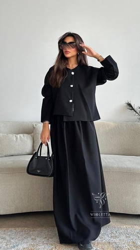 عباية التنورة سوداء بقماش ليمار 6177