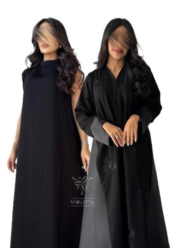 بكج عباية كريب سوداء مطرزه و فستان تحت العباية- 61...