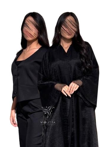 بكج عباية سوداء كلوش تفتة حرير بالورد البارز و طقم...