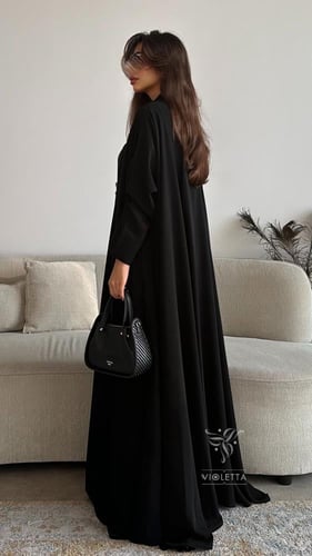 بكج عباية سوداء تربل كلوش كويتي بقماش الليزر و فست...