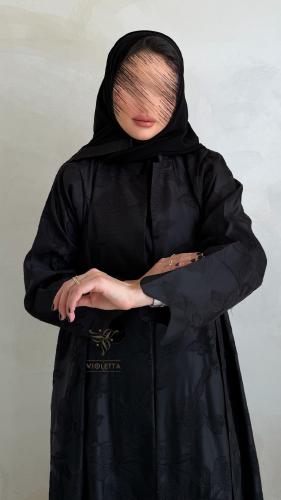عباية جاكار سوداء منقشة بقصة كلوش فاخرة-6203