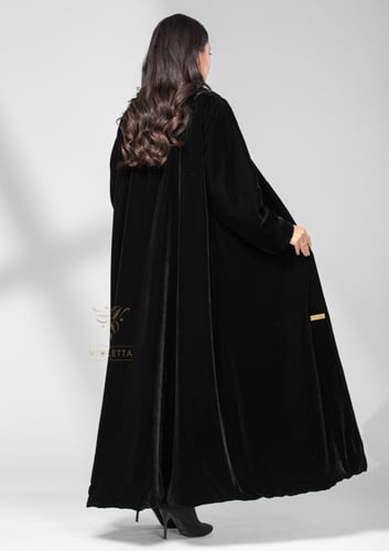 عباية سوداء مخمل كلوش مبطنة بالحرير- 6156