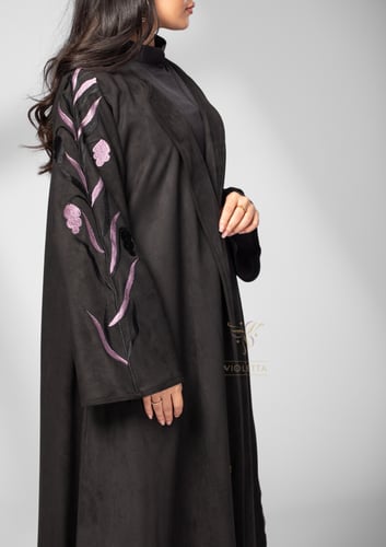 عباية سوداء شامواه بتطريز زهر البنفسج 6159
