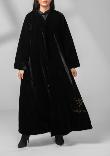 عباية سوداء مخمل كلوش مبطنة بالحرير- 6156