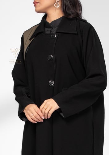 عباية سوداء شتوية بتصميم الترنش كوت - 6158