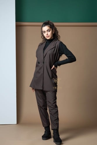 عباية رسمية ثلاث قطع باللون البني Z6112