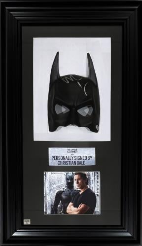 FRAMED CHRISTIAN BALE HAND SIGNED BATMAN MASK