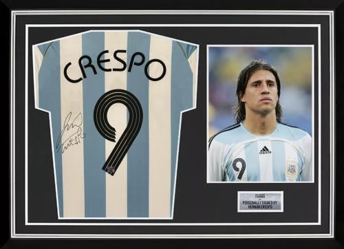 FRAMED CRESPO HAND SIGNED ARGENTINA JERSEY