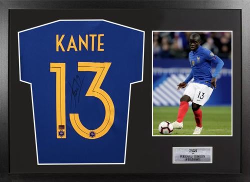 FRAMED N’GOLO KANTE HAND SIGNED FRANCE JERSEY